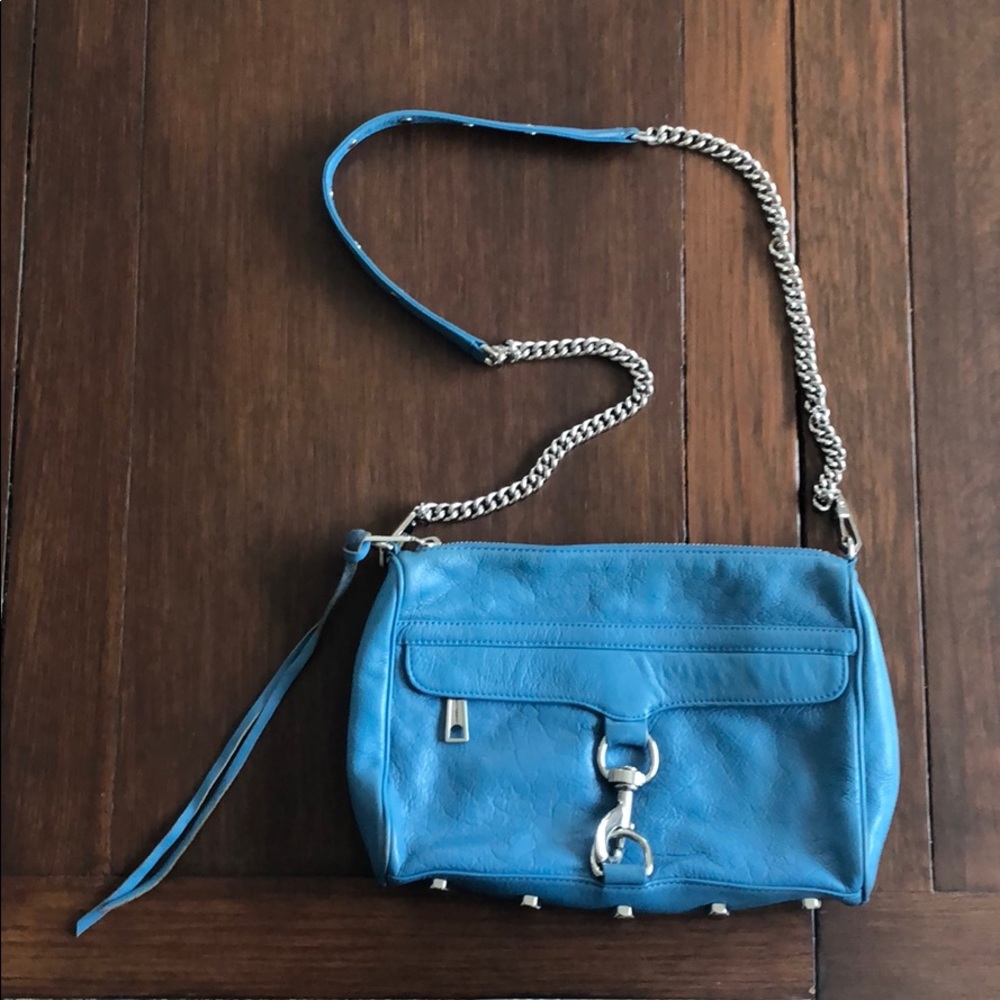 Rebecca Minkoff Blue Leather Crossbody Bag with Silver Chain